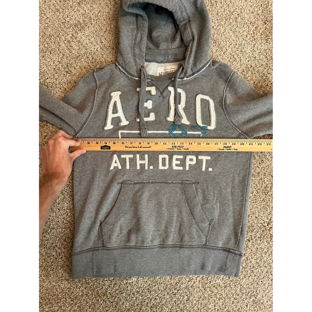 Vintage Y2K Aeropostale Men Hoodie Medium Gray Aero Ath Dept Pullover Sweatshirt - Picture 4 of 6